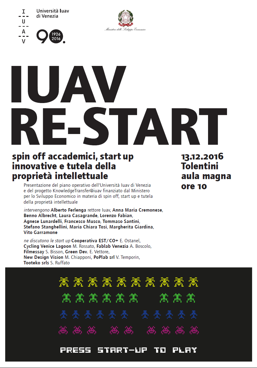 Foto IUAV RE-START Spin off accademici, start up innovative e tutela della proprietà intellettuale